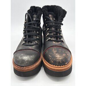 Montelliana Womens Distressed Black Leather Lace-Up Boots Size 6.5 / Euro 37 Wit